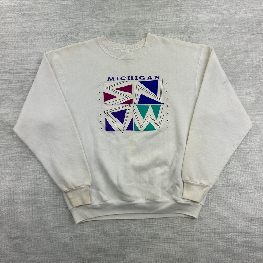 Vintage 90s Michigan Art Sweatshirt Size XL White Crewneck